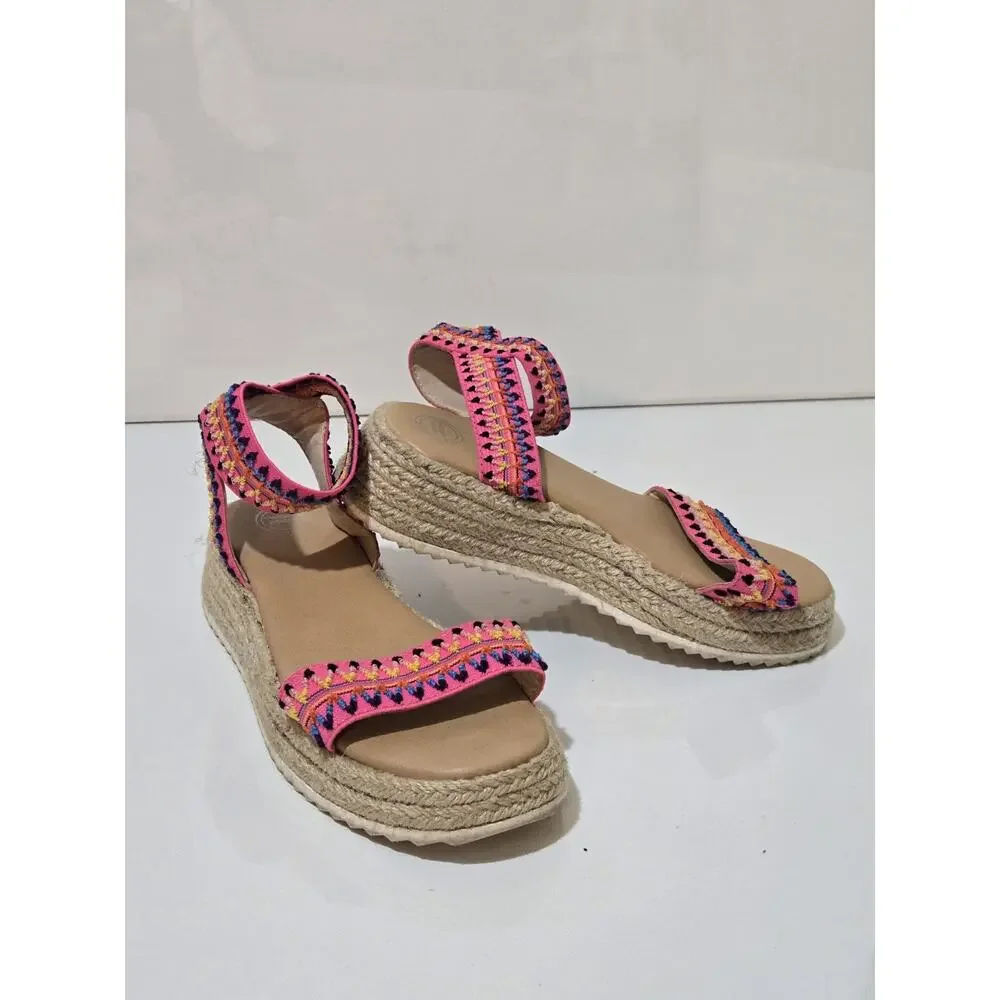 Girls Wonder Nation Woven Straw Elastic Strappy Shoe Sandals Size 13 Multicolors
